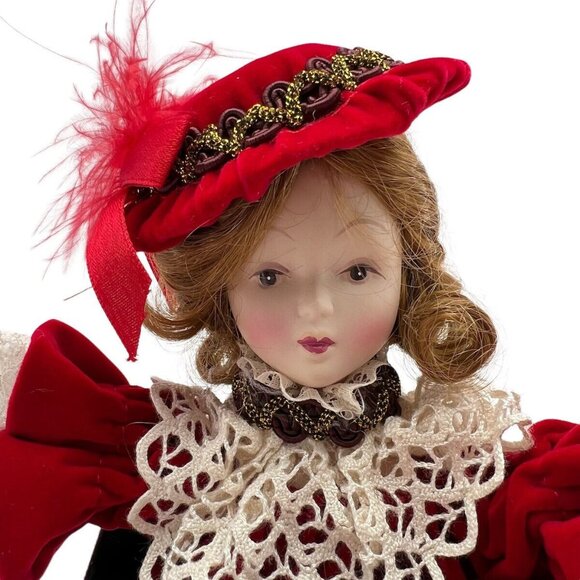 Vintage Jack-In-The-Box Jester Porcelain Doll With Red Velvet Victorian Outfit L - Picture 2 of 10